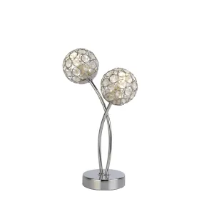 2 Light Chrome Table Lamp With Glass Bead Ball Shade