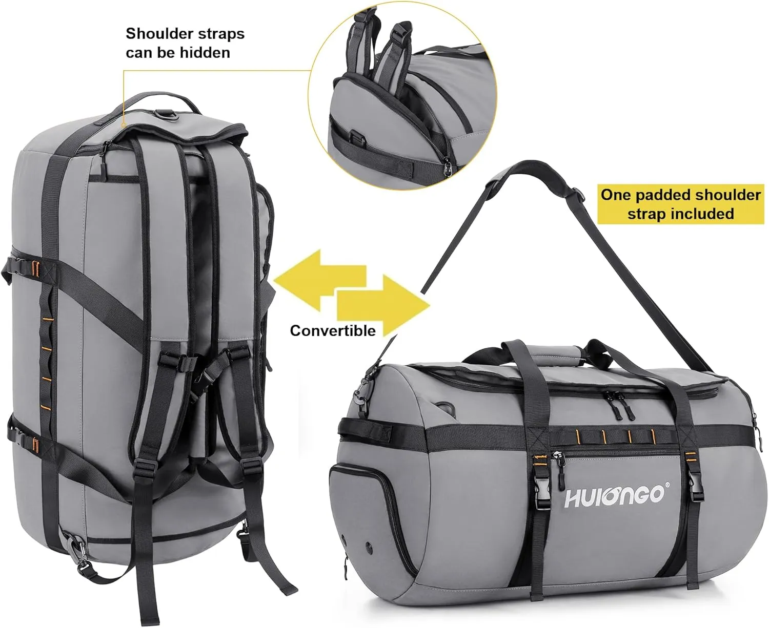 40L/60L/90L Large Waterproof Duffle Bag Backpack for Men, Mens Duffel Backpack Bags for Traveling, Heavy Duty (Grey, 40L)