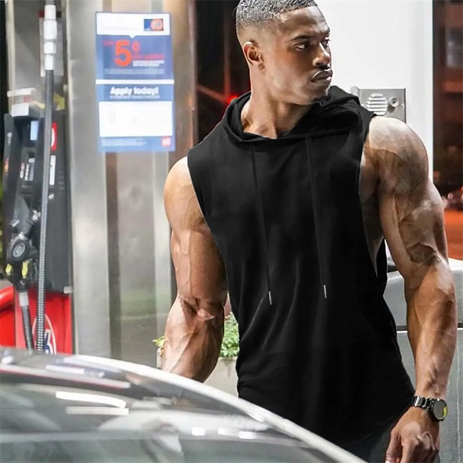 Babioboa Men's Workout Hooded Tank Tops Sports Training Sleeveless Gym Hoodies Bodybuilding Cut Off Muscle Shirts