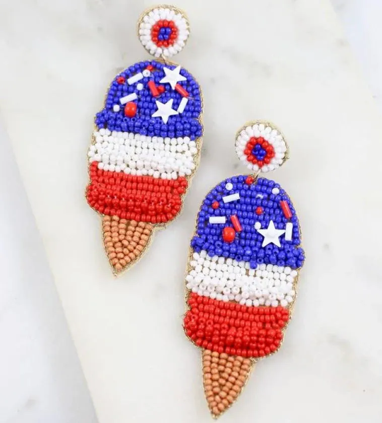 Beaded Earrings, Patriotic Ice Cream Cones