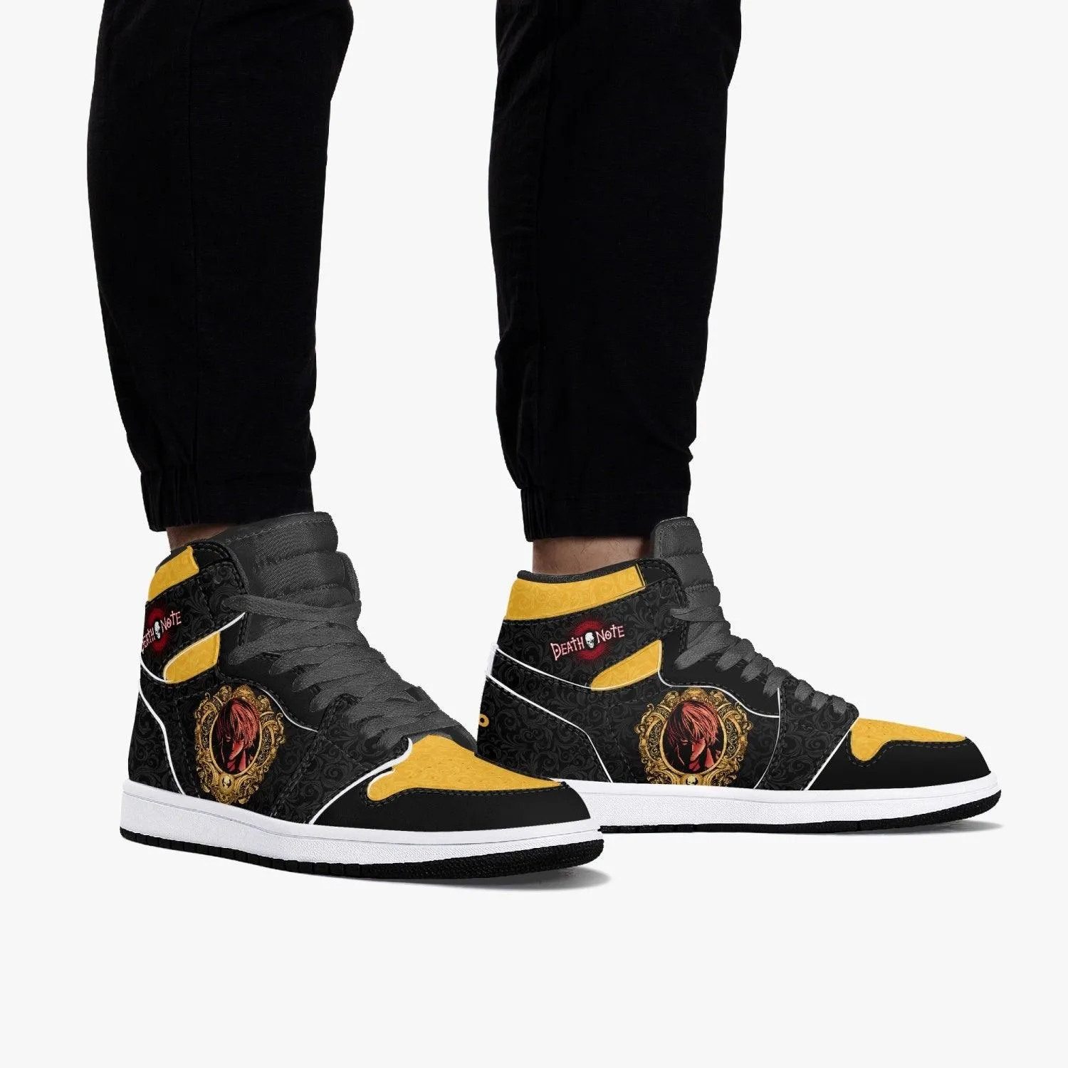 Death Note Light Yagami Yellow Black JD1 Mid Anime Shoes