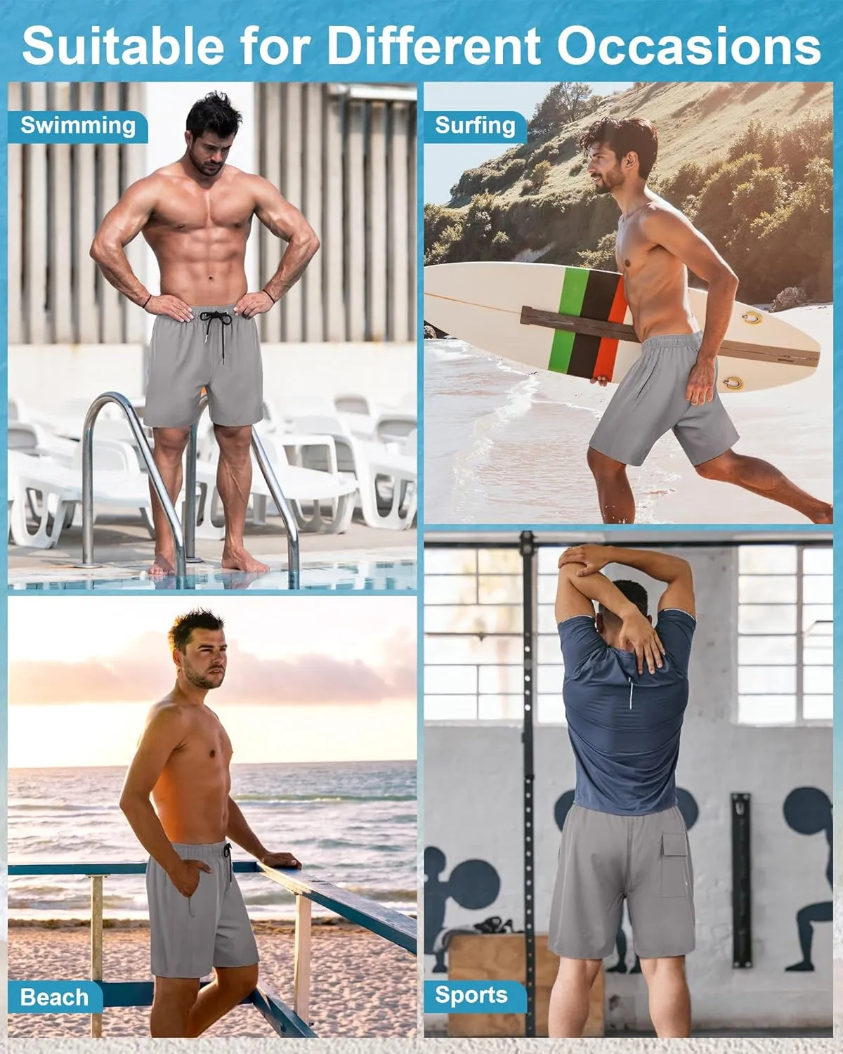 Fasker Mens Swim Trunks with Compression Liner 7" Inseam Quick Dry Bathing Suit Beach Shorts Swimming Trunks with Pockets