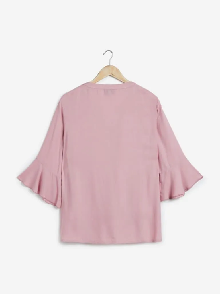 Gia Curves Pink Floral Embroidered Top