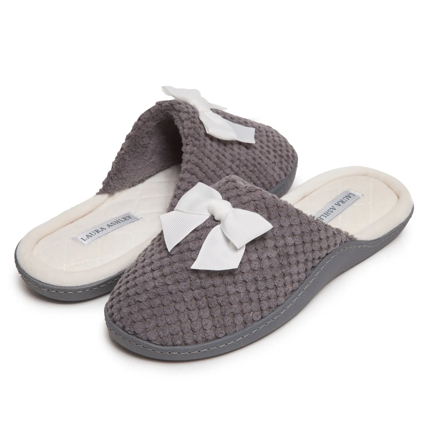 Laura Ashley Women's Spa Slip-On Rugged Slippers with Bow Details | Non-Slip House Slippers with Cushioned Insole for Ladies