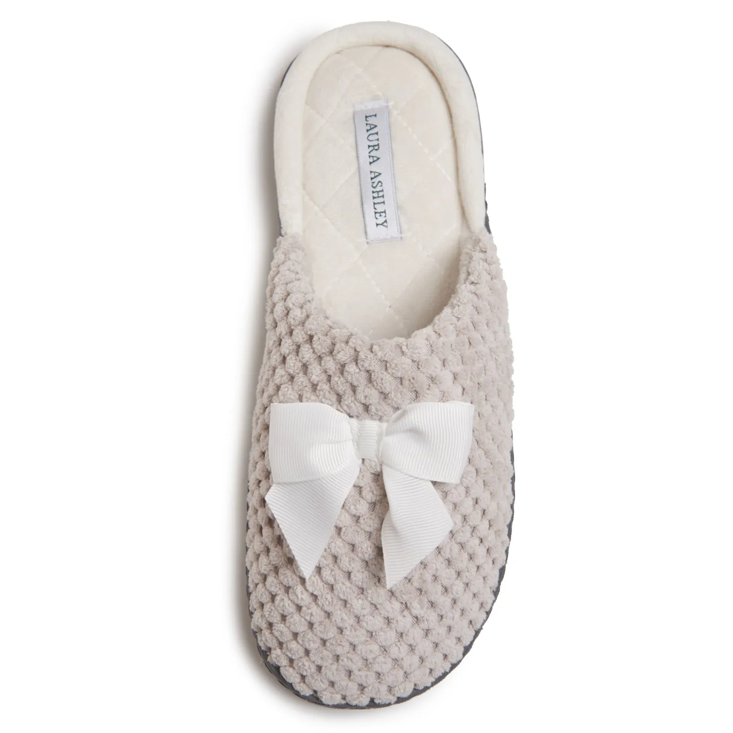 Laura Ashley Women's Spa Slip-On Rugged Slippers with Bow Details | Non-Slip House Slippers with Cushioned Insole for Ladies