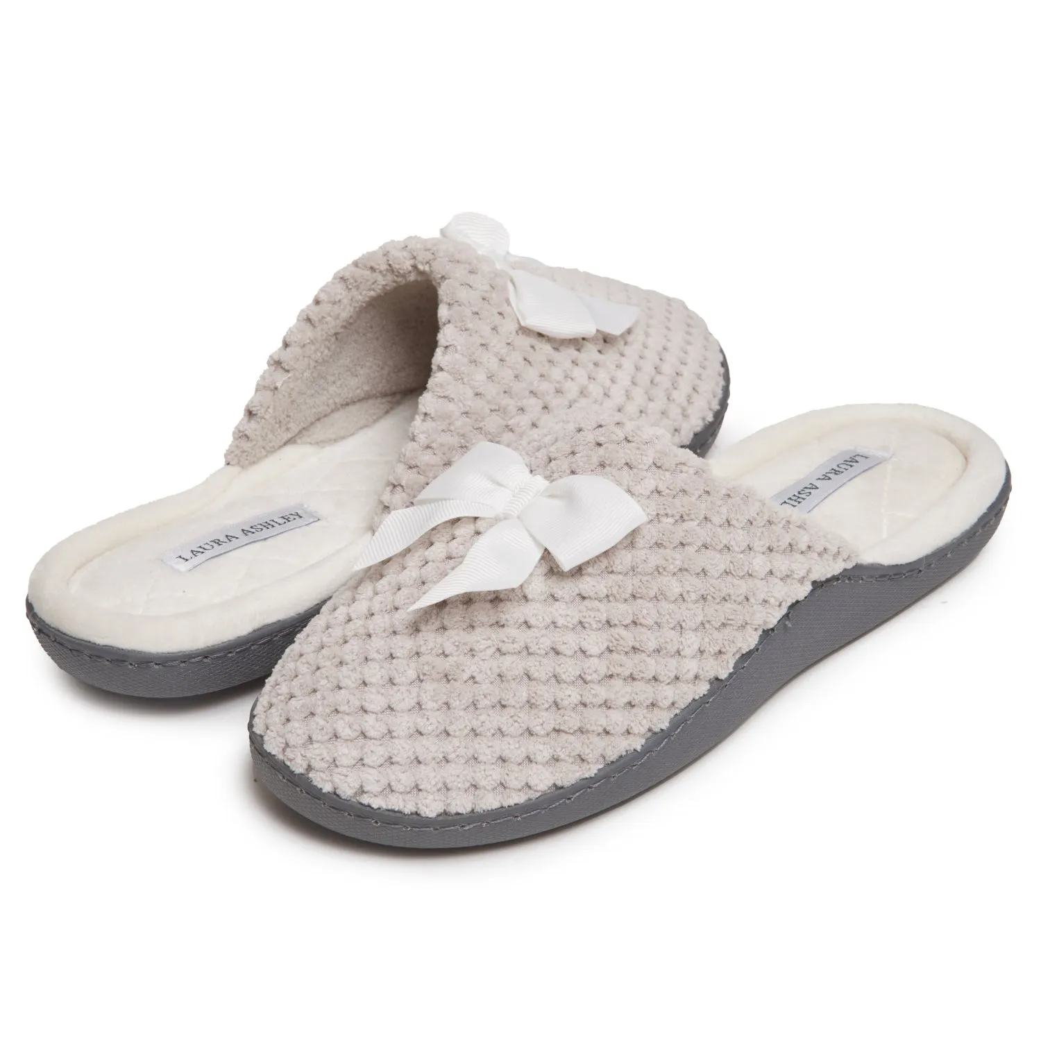 Laura Ashley Women's Spa Slip-On Rugged Slippers with Bow Details | Non-Slip House Slippers with Cushioned Insole for Ladies
