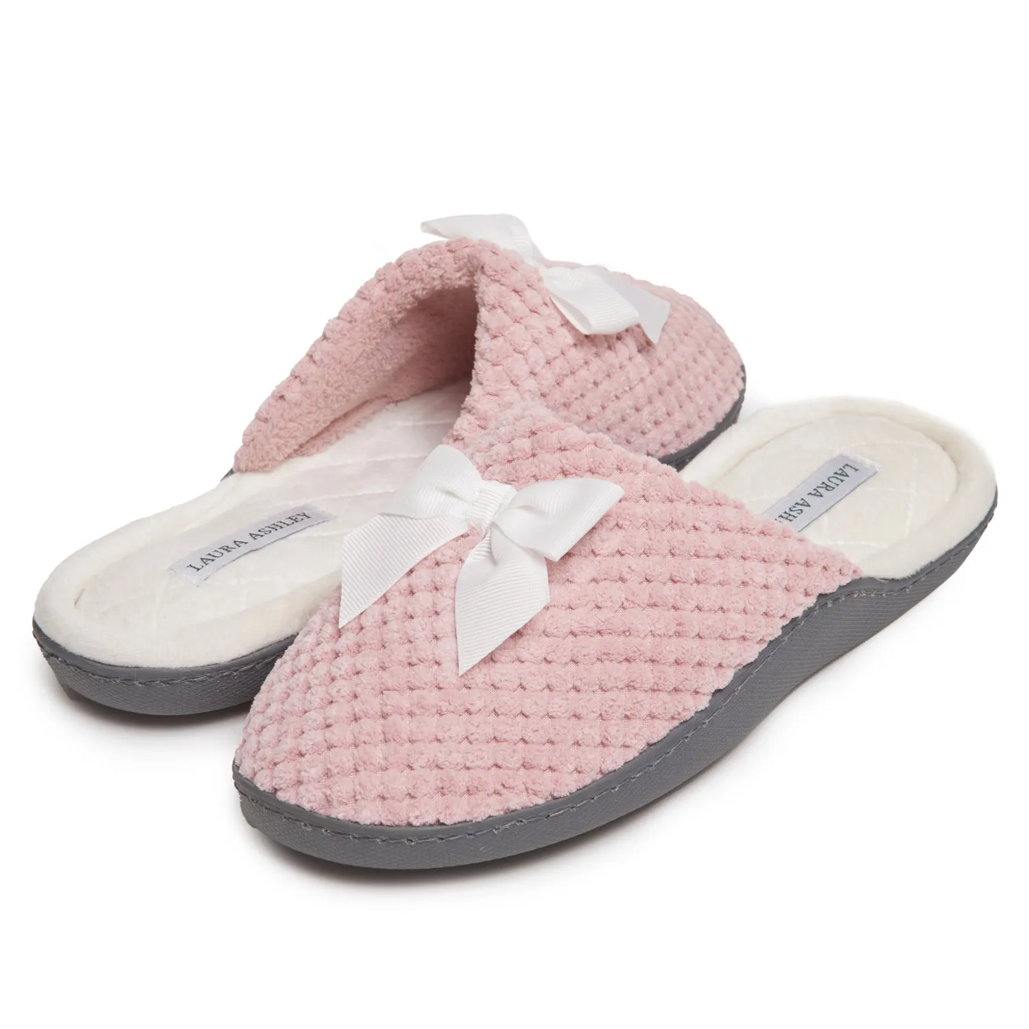 Laura Ashley Women's Spa Slip-On Rugged Slippers with Bow Details | Non-Slip House Slippers with Cushioned Insole for Ladies