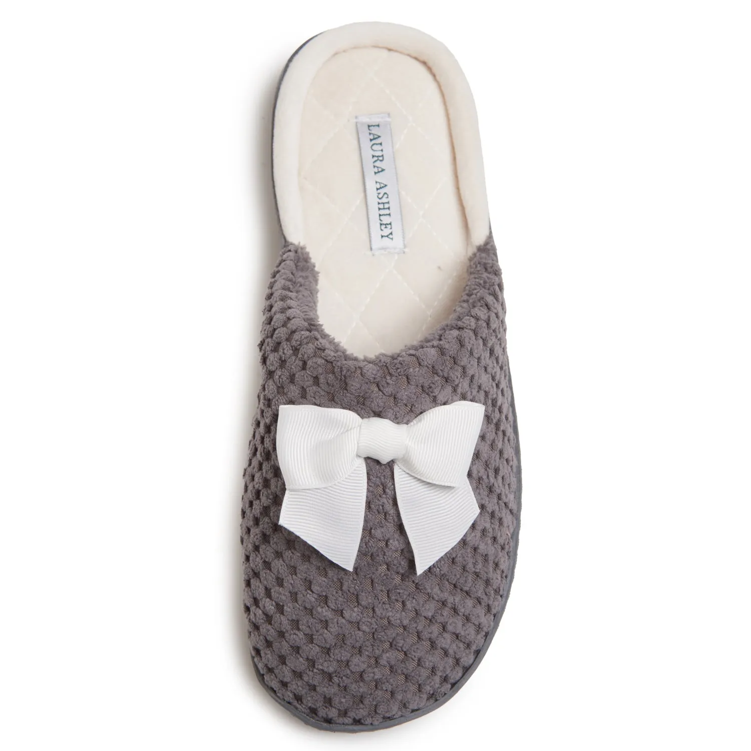 Laura Ashley Women's Spa Slip-On Rugged Slippers with Bow Details | Non-Slip House Slippers with Cushioned Insole for Ladies