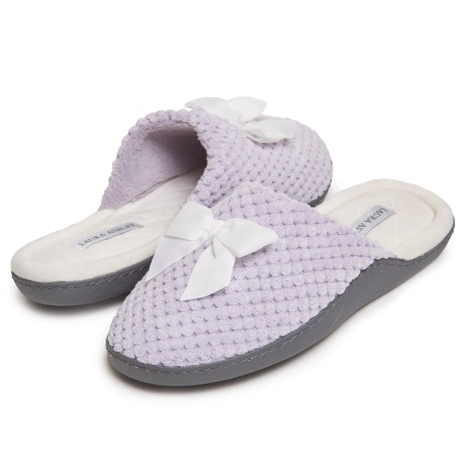 Laura Ashley Women's Spa Slip-On Rugged Slippers with Bow Details | Non-Slip House Slippers with Cushioned Insole for Ladies