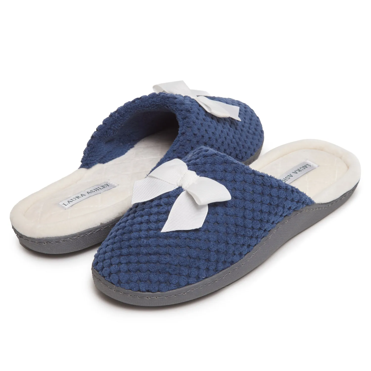 Laura Ashley Women's Spa Slip-On Rugged Slippers with Bow Details | Non-Slip House Slippers with Cushioned Insole for Ladies