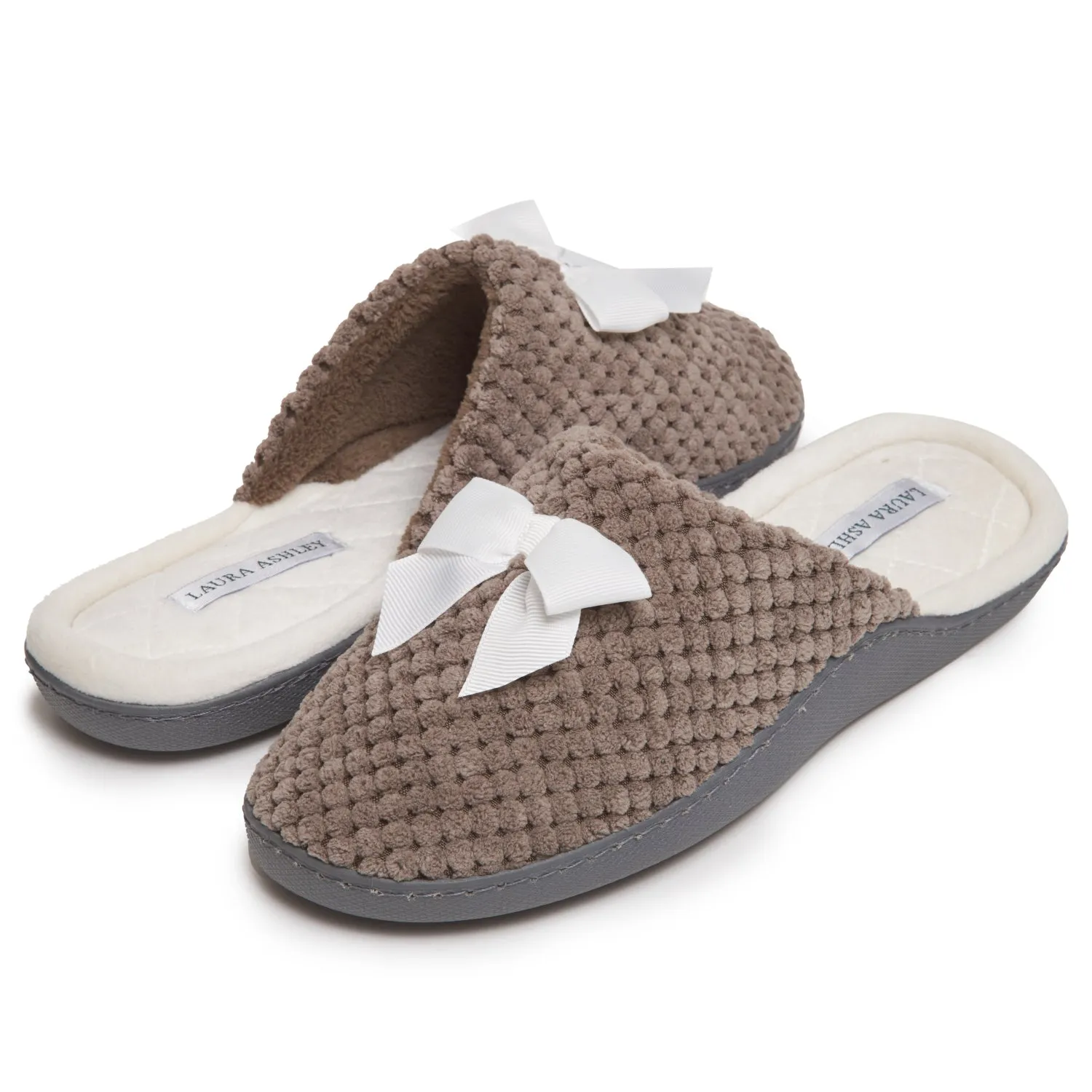 Laura Ashley Women's Spa Slip-On Rugged Slippers with Bow Details | Non-Slip House Slippers with Cushioned Insole for Ladies