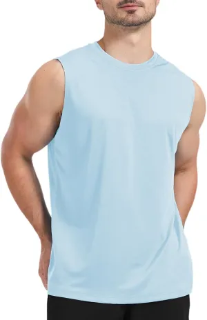 Men's Sleeveless UPF 50  Swim Shirts Quick Dry Workout Tank Top UV Protection Running Gym Muscle T Shirts