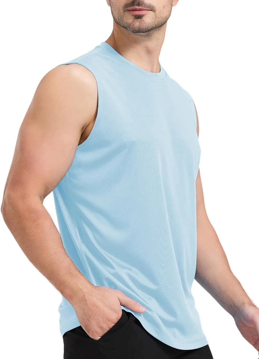 Men's Sleeveless UPF 50  Swim Shirts Quick Dry Workout Tank Top UV Protection Running Gym Muscle T Shirts