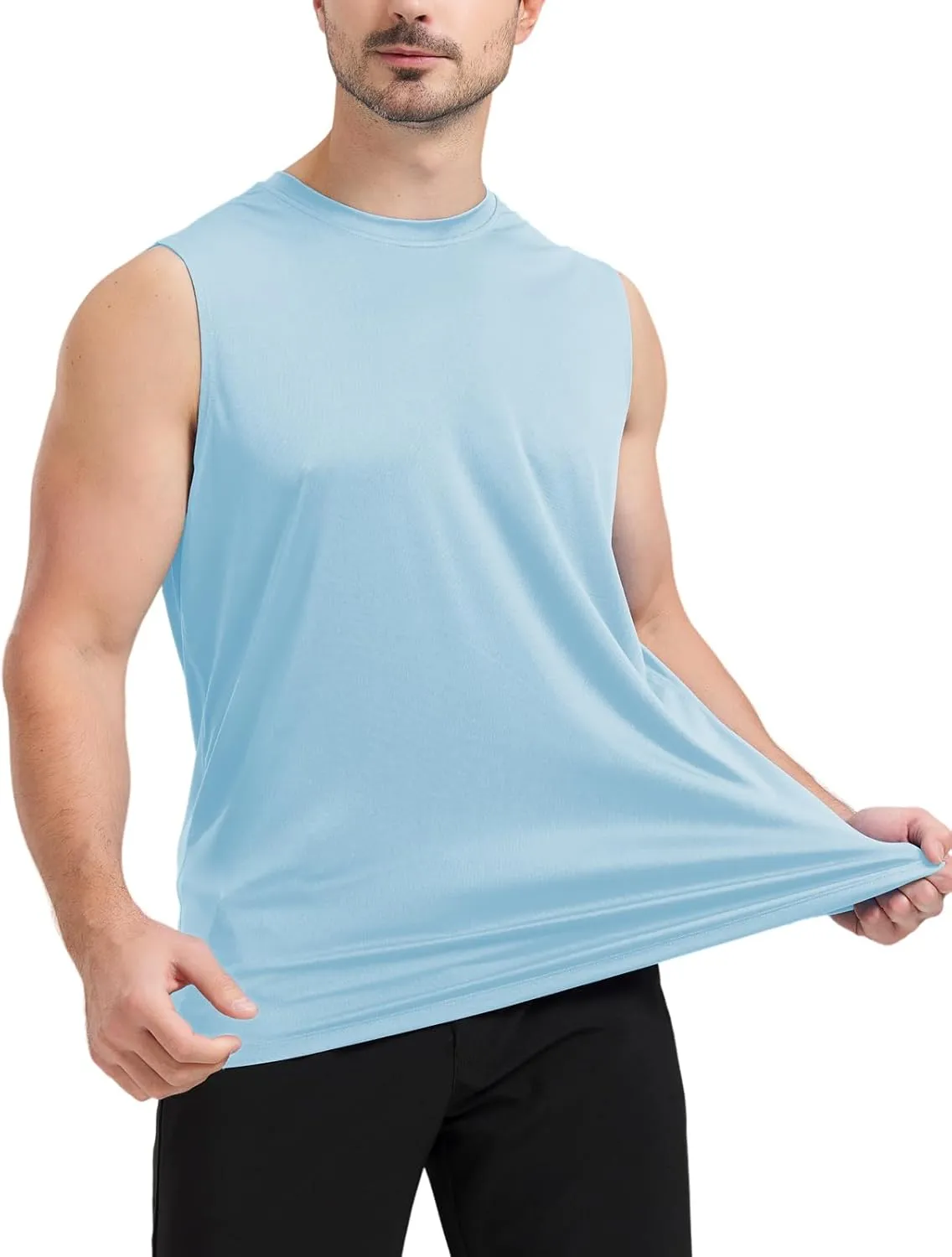 Men's Sleeveless UPF 50  Swim Shirts Quick Dry Workout Tank Top UV Protection Running Gym Muscle T Shirts