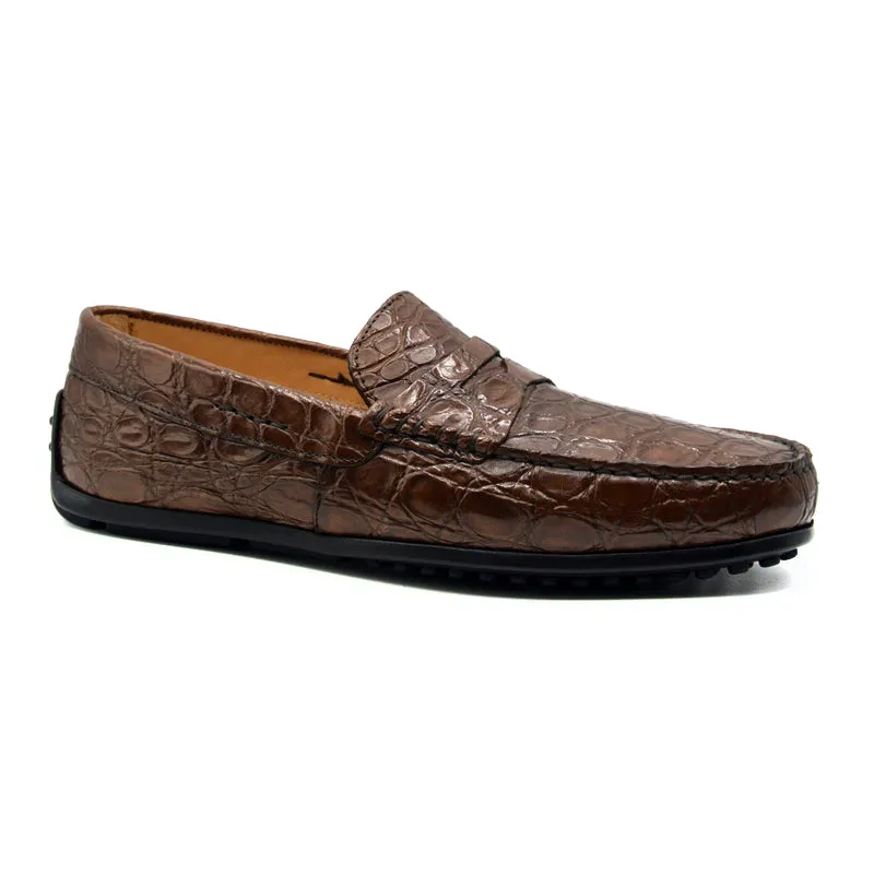 Monza Crocodile Driver in Cognac Matte by Zelli Italia