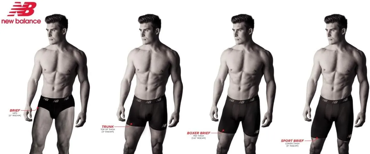 New Balance Men's Performance Boxer Briefs with Fly, Breathable Stretch Underwear, Moisture Wicking, Soft Waistband (3 Pack)