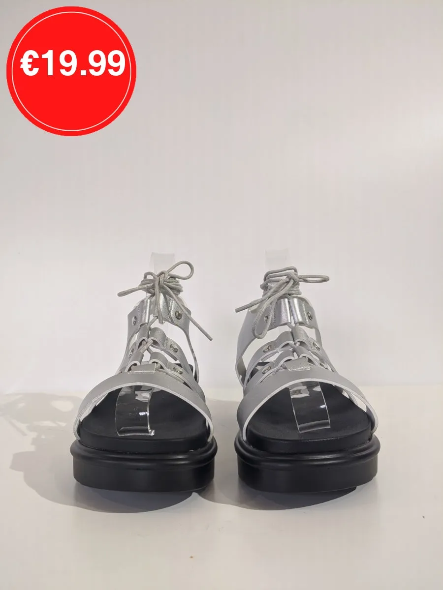 Silver Lace Up Chunky Platform Gladiator Sandals