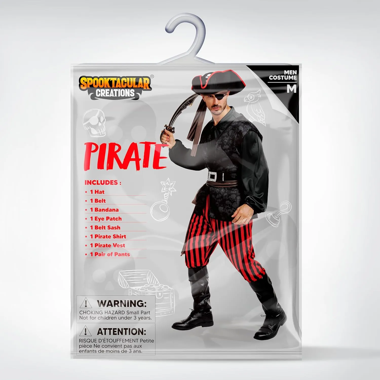Spooktacular Creations Men Pirate Costume, Adult Pirate Shirt Vest Viking Pants Hat Set for Halloween Themed Parties