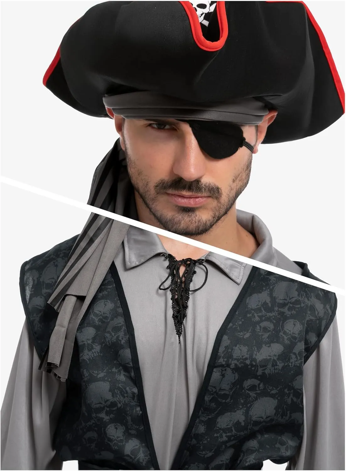 Spooktacular Creations Men Pirate Costume, Adult Pirate Shirt Vest Viking Pants Hat Set for Halloween Themed Parties