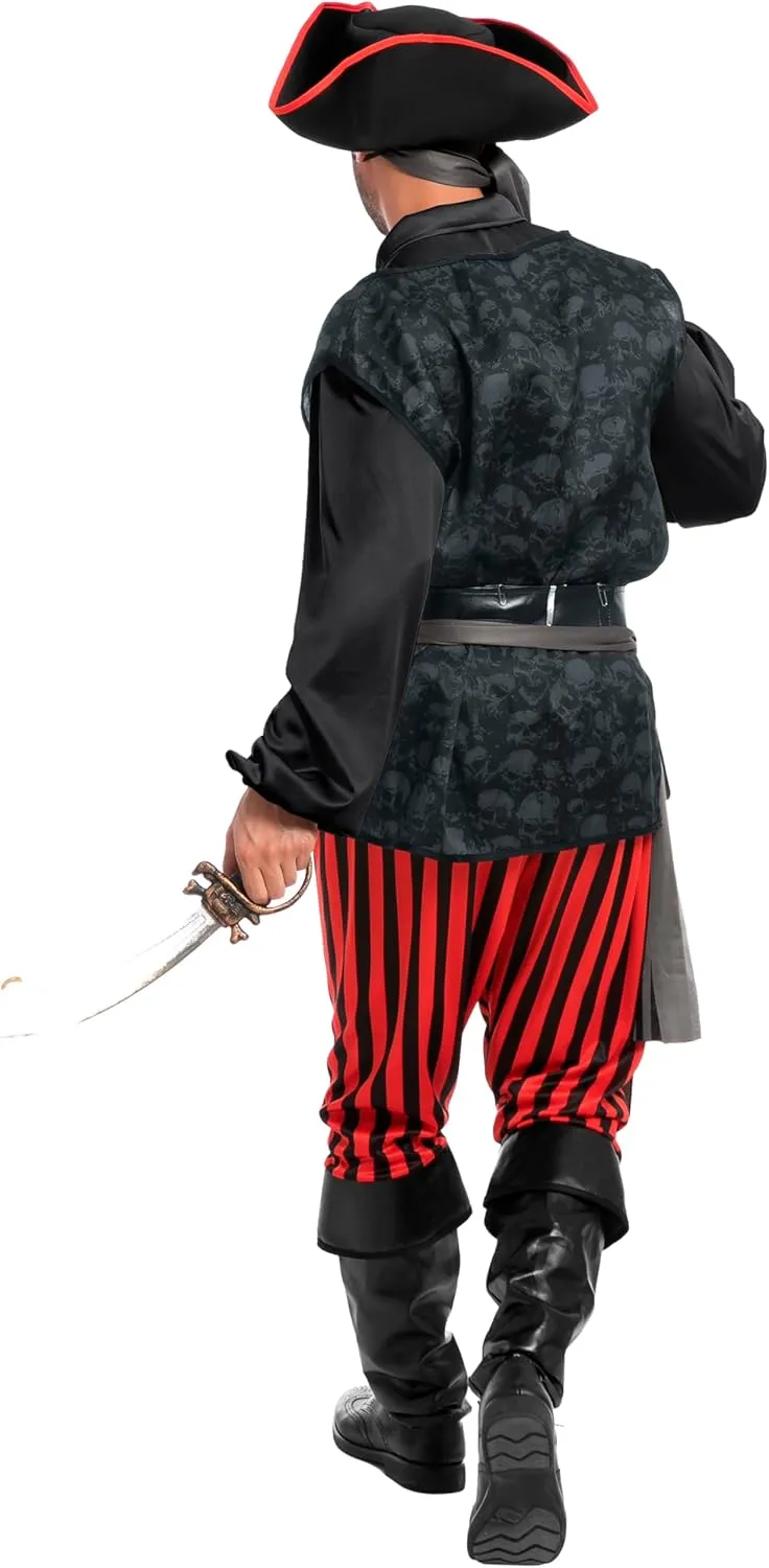 Spooktacular Creations Men Pirate Costume, Adult Pirate Shirt Vest Viking Pants Hat Set for Halloween Themed Parties