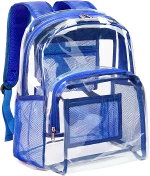 Vorspack Clear Backpack Heavy Duty PVC Transparent Backpack with Reinforced Strap Stitches & Large Capacity for College Workplace Security -Blue
