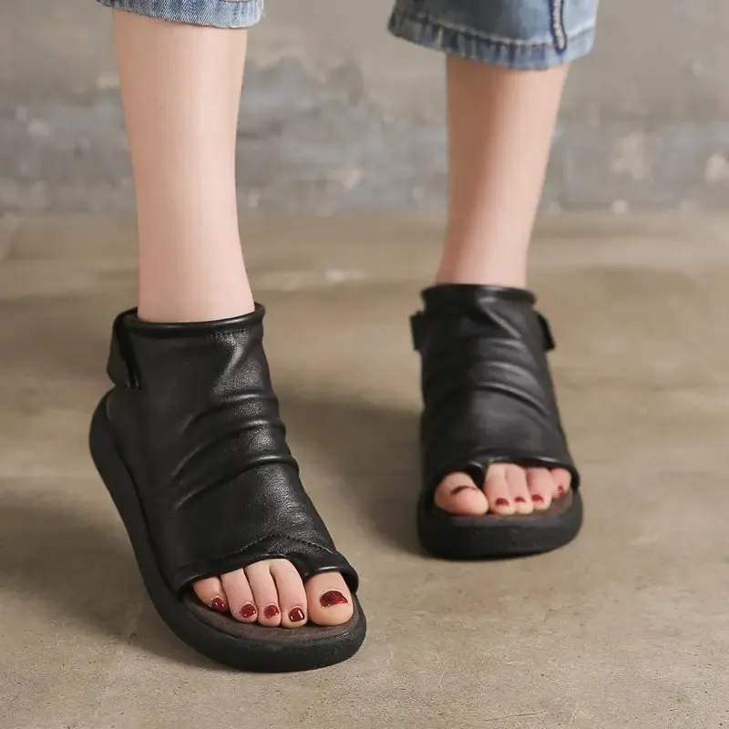 Women's Retro Pointed Toe Cowhide Sandals - Suitable for Summer Leather Shoes