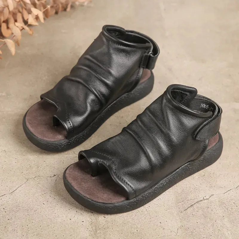Women's Retro Pointed Toe Cowhide Sandals - Suitable for Summer Leather Shoes