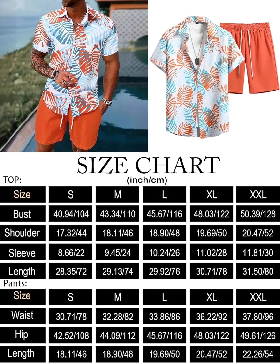 Yimoon Men's Summer 2 Piece Outfits Tropical Print Short Sleeve Button Down Hawaiian Beach Shirt and Shorts Set
